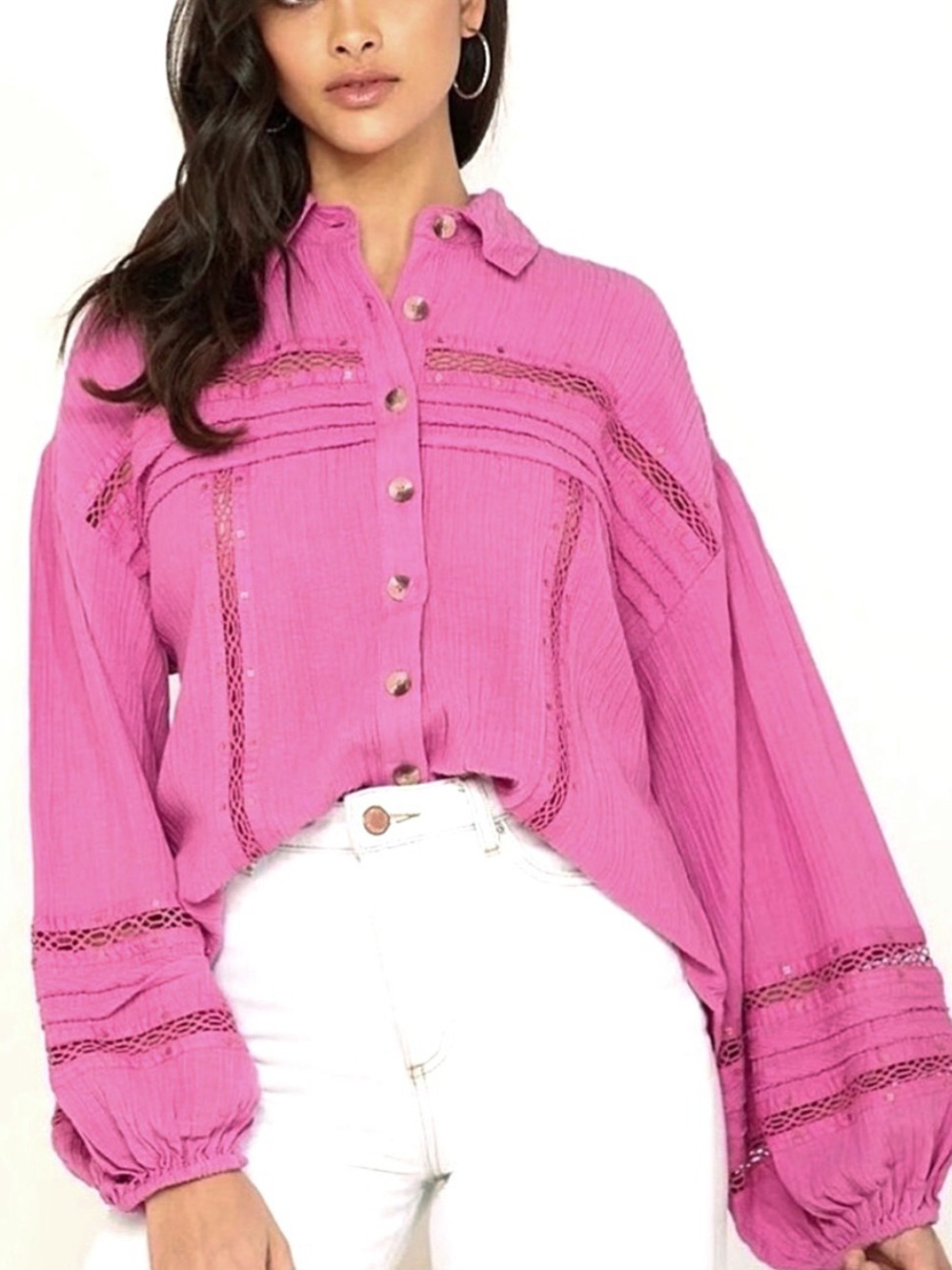 Free People Summer Stars Puff Sleeve Blouse